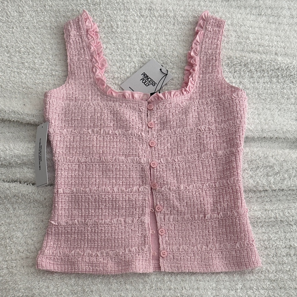 Princess Polly Pink Textured Ruffle tank